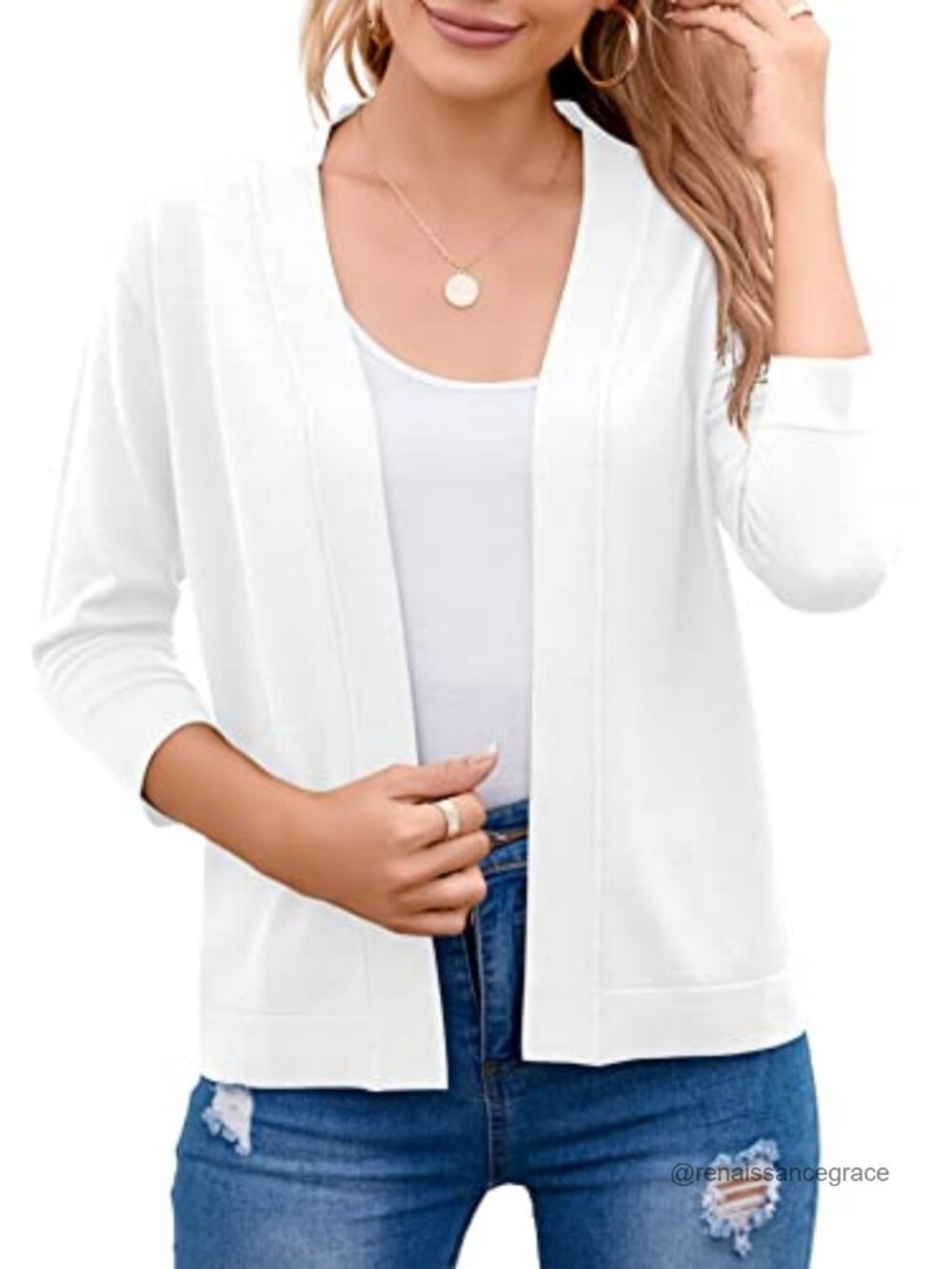 Women's Cropped Cardigan Sweater 3/4 Sleeve Open Front Ribbed Knit Shrug